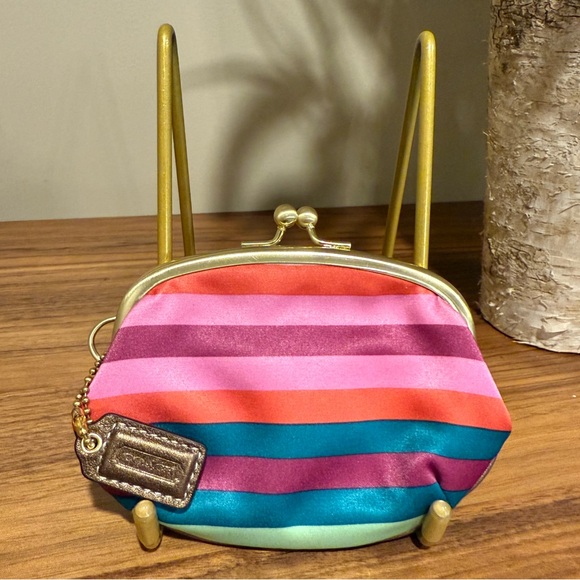 Coach Legacy Striped Kiss Lock Coin Pouch - Picture 1 of 10